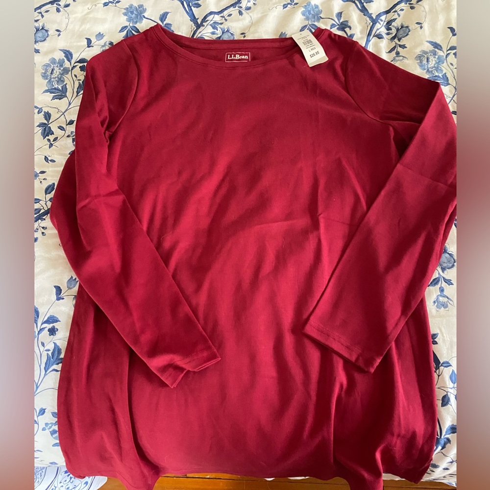 Dark cranberry long sleeve tee shirt from L.L. Bean. New with tags